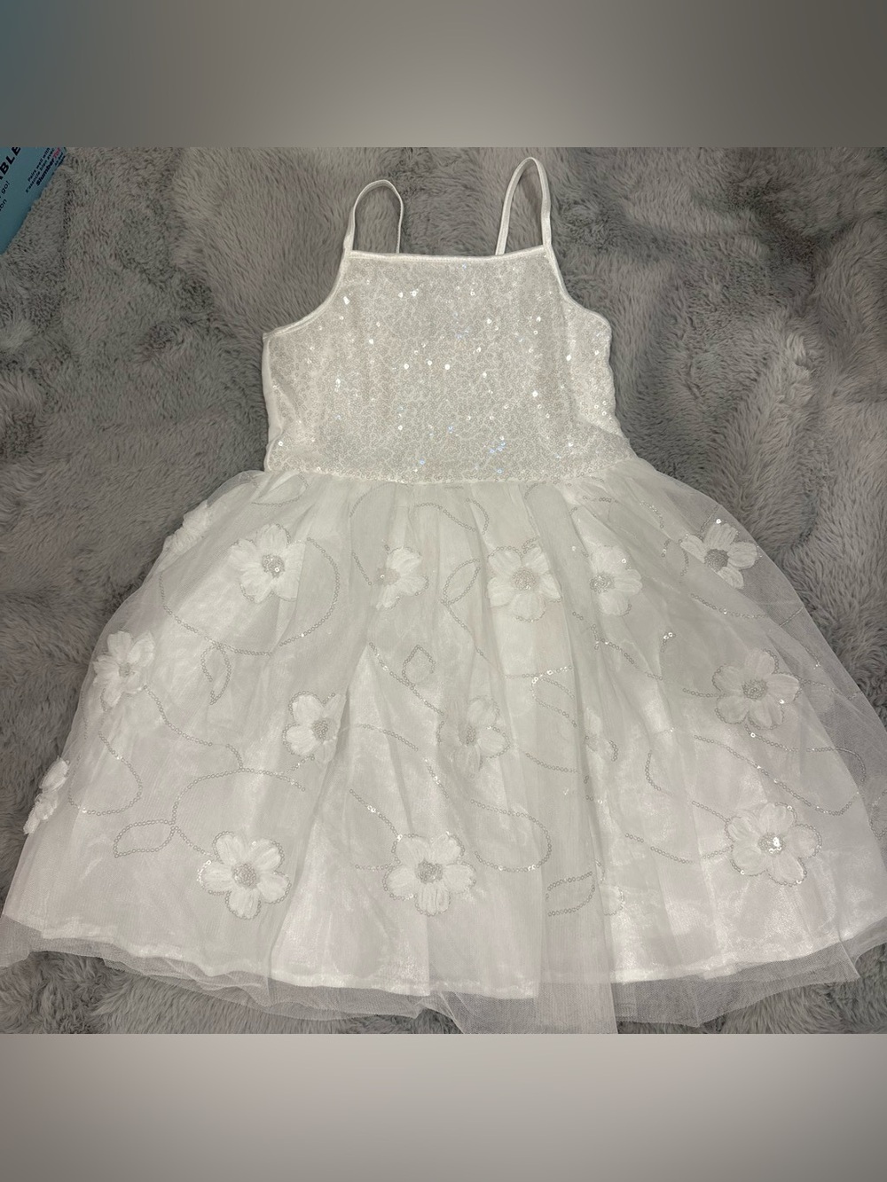 Zhenzi White Sequin & Floral Tulle Girls' Dress
